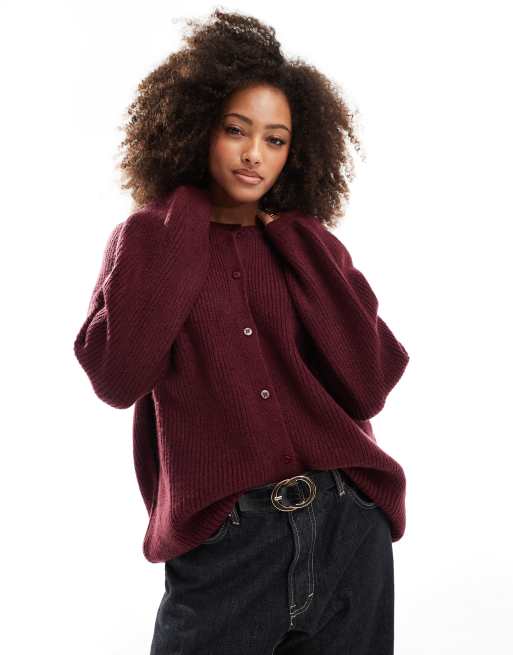ASOS DESIGN - Bordeauxrød cardigan i lodden strik med raglanærmer