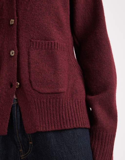 ASOS DESIGN - Bordeauxrød cardigan med tætsiddende talje og V-hals samt lommedetalje, 4 af 4