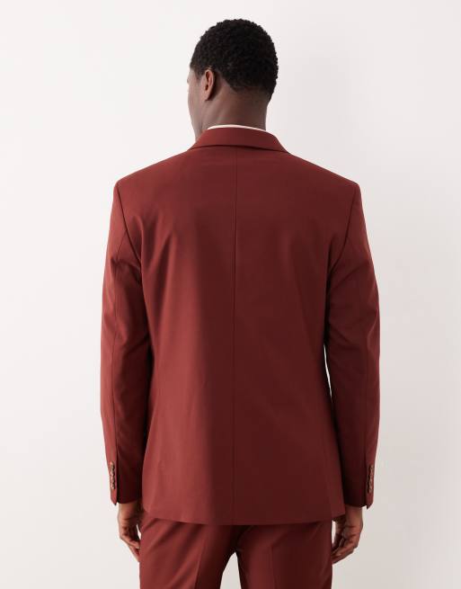 ASOS DESIGN - Bordeauxrød dobbeltradet habitjakke i regular fit, 3 af 5