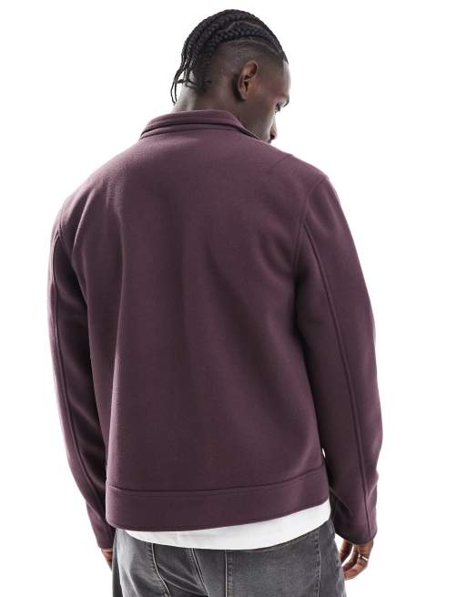 ASOS DESIGN - Bordeauxrød Harrington-jakke i uldlook med ståkrave, 4 af 4