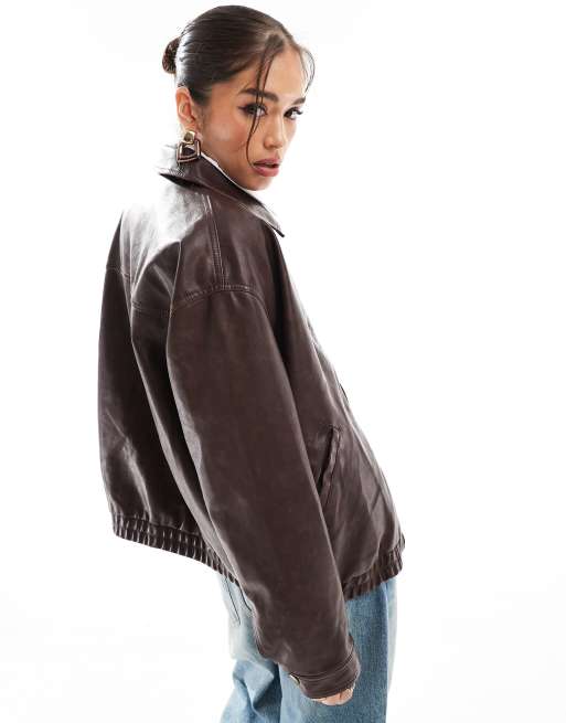 ASOS DESIGN - Bordeauxrød jakke med krave i læderlook, 2 af 5