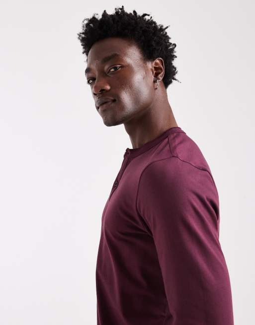 ASOS DESIGN - Bordeauxrød langærmet henley-trøje med sænkede skuldre, 4 af 5