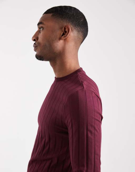 ASOS DESIGN - Bordeauxrød langærmet T-shirt i slim fit med vide ribber , 4 af 5