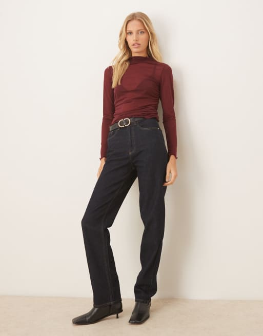 ASOS DESIGN - Bordeauxrød langærmet top i semigennemsigtig mesh med høj hals, 4 af 4