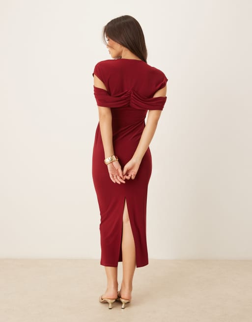 ASOS DESIGN - Bordeauxrød midikjole med snoede skuldre, 3 af 4