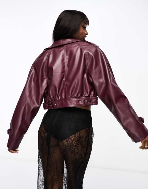 ASOS DESIGN - Bordeauxrød og cropped 80'er glam-jakke i imiteret læder, 2 af 4