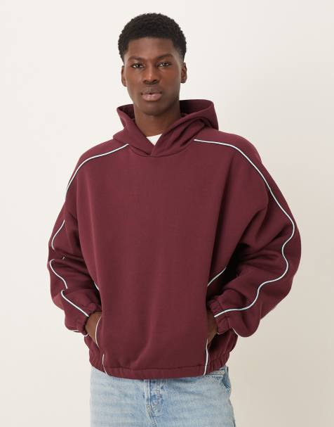 ASOS DESIGN - Bordeauxrød og ekstremt oversized hættetrøje med kantstreger - view 1