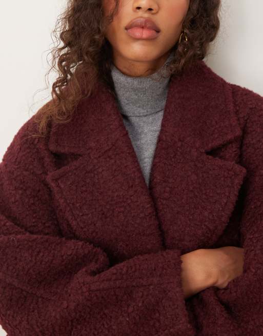 ASOS DESIGN - Bordeauxrød og hyggelig chuck-on frakke i bouclé, 3 af 4