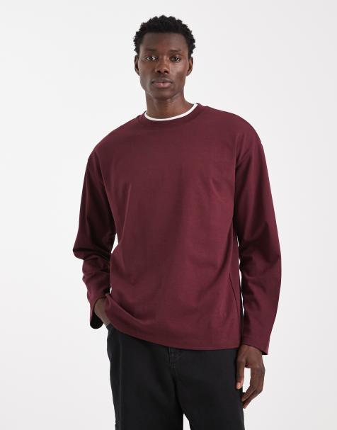 ASOS DESIGN - Bordeauxrød og kraftig oversized T-shirt med lange ærmer - view 1