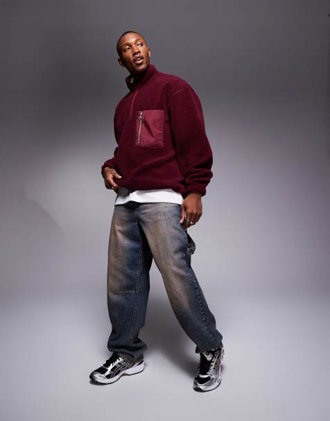 ASOS DESIGN - Bordeauxrød og oversized sweatshirt i plys med kvart lynlås - view 1