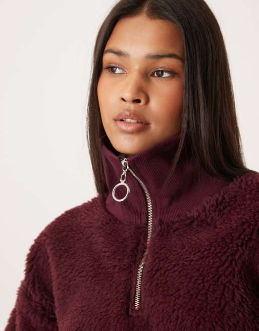 ASOS DESIGN - Bordeauxrød og oversized top i borg med lynlås og høj hals, 3 af 4