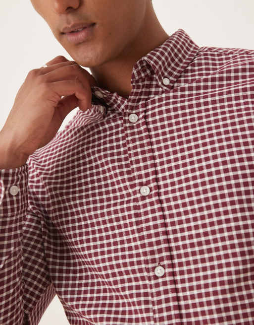 ASOS DESIGN - Bordeauxrød og ternet skjorte i slim fit, 5 af 5