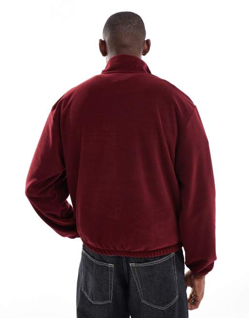 ASOS DESIGN - Bordeauxrød, oversized og firkantet sweatshirt i fleece med kvart lynlås, 2 af 4