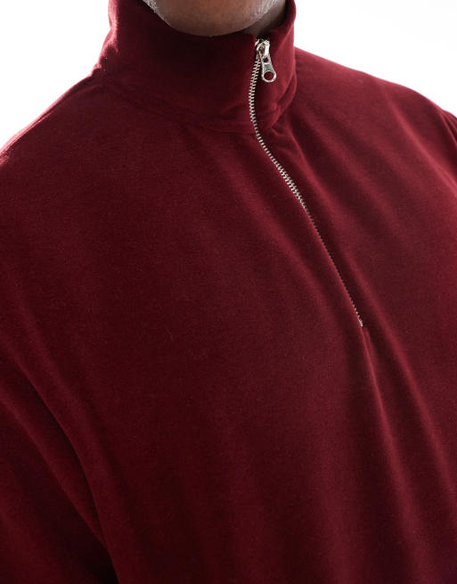 ASOS DESIGN - Bordeauxrød, oversized og firkantet sweatshirt i fleece med kvart lynlås, 4 af 4