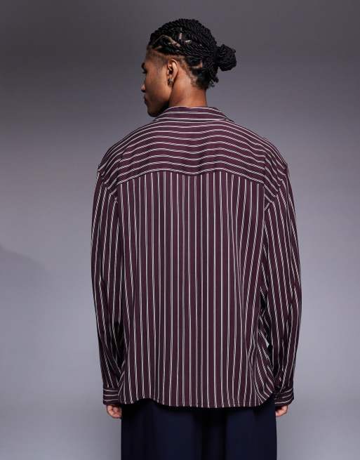 ASOS DESIGN - Bordeauxrød oversized skjorte med striber og firkantet pasform, 3 af 5