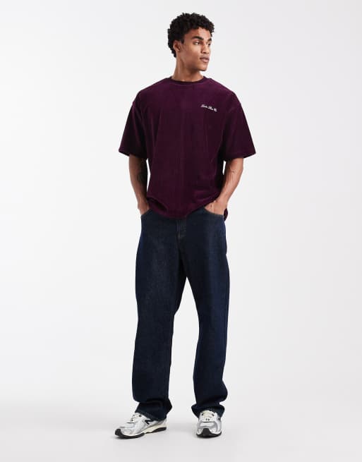 ASOS DESIGN - Bordeauxrød oversized T-shirt i kraftigt stof med brystbrodering og tekstur , 2 af 5