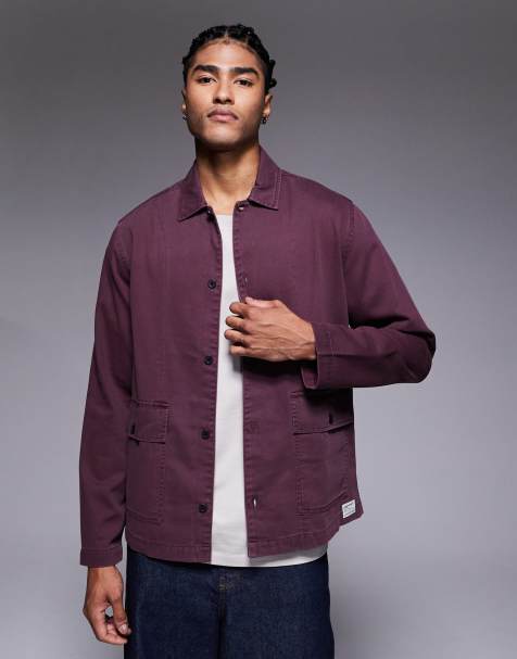 ASOS DESIGN - Bordeauxrød overskjorte med firkantet pasform og logomærke i twill - view 1