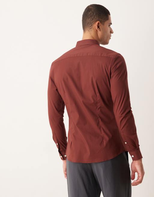 ASOS DESIGN - Bordeauxrød poplin-skjorte i skinny fit, 3 af 5