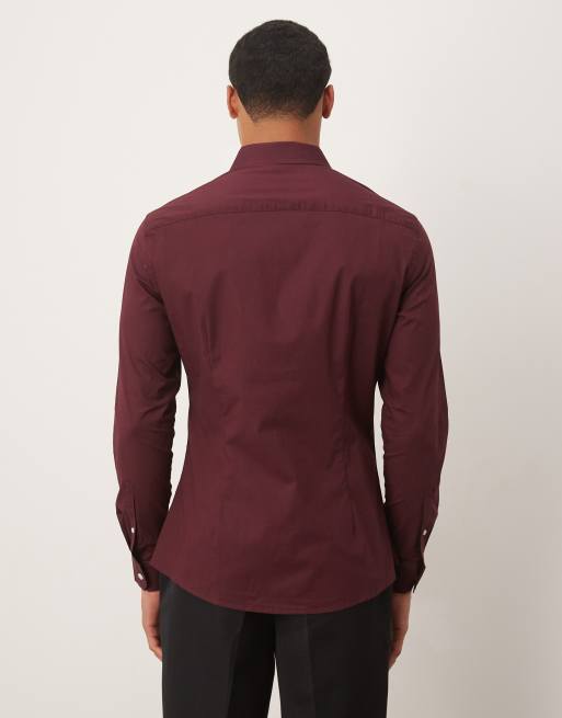 ASOS DESIGN - Bordeauxrød skinny arbejdsskjorte med stretch, 3 af 5