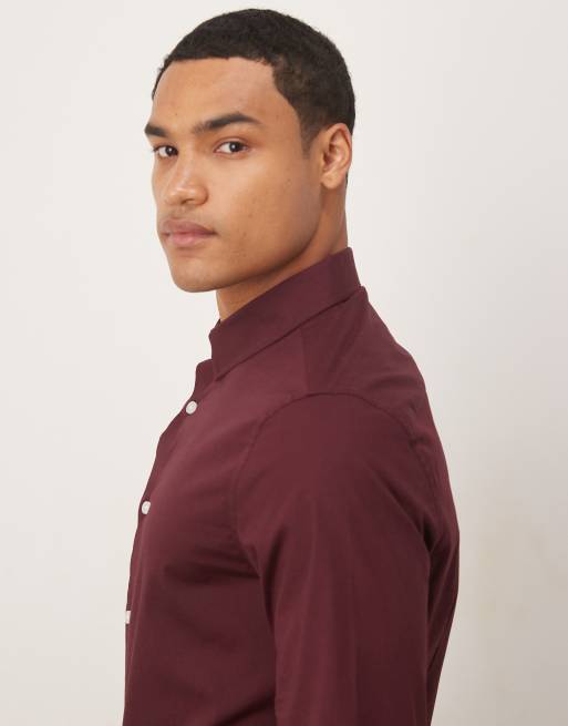 ASOS DESIGN - Bordeauxrød skinny arbejdsskjorte med stretch, 4 af 5