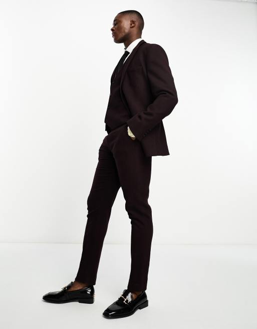 ASOS DESIGN - Bordeauxrød slim-habitvest i uldblanding med sildebensmønster, 5 af 5