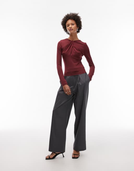 ASOS DESIGN - Bordeauxrød stram langærmet top med udskæring og snoningsdetalje, 4 af 4