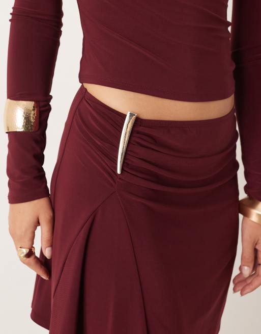 ASOS DESIGN - Bordeauxrød stram mininederdel med rynkede kantdetaljer - Del af sæt, 3 af 5