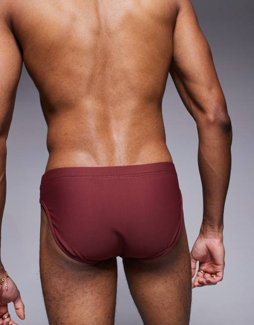 ASOS DESIGN - Bordeauxrøde badebukser med tekstur, 3 af 4