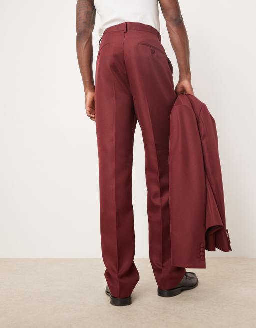 ASOS DESIGN - Bordeauxrøde habitbukser med lige ben i mat satin, 2 af 5