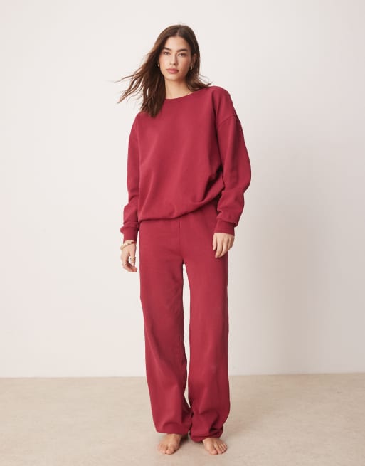 ASOS DESIGN - Bordeauxrøde joggingbukser med syrevask - Del af sæt