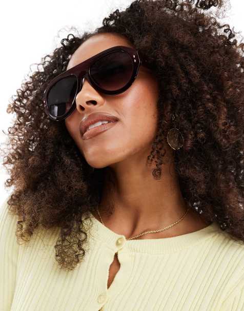 ASOS DESIGN - Bordeauxrøde og chunky aviator-solbriller - view 1