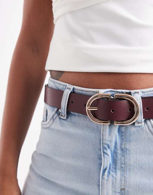 ASOS DESIGN - Bordeauxrødt hofte- og taljebælte til jeans med guldfarvet spænde, 2 af 3