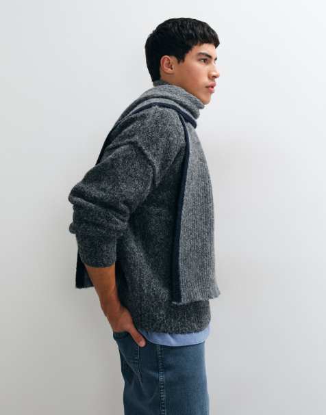 ASOS DESIGN border rib knit scarf in gray - view 1