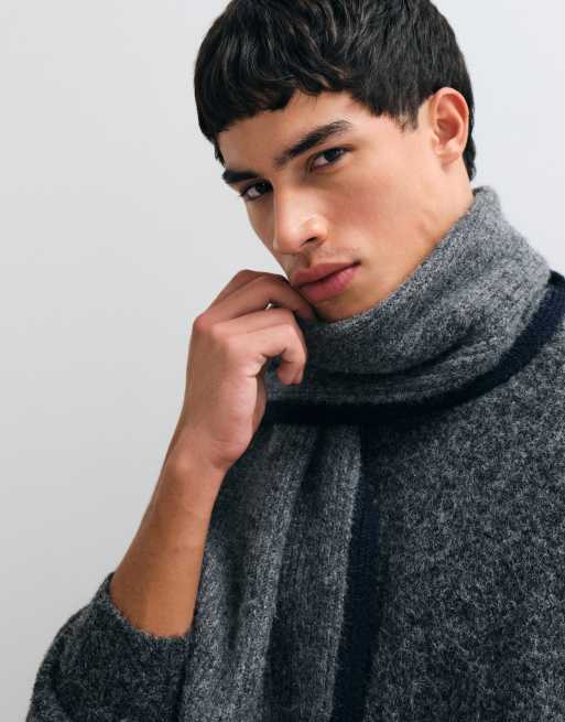 ASOS DESIGN border rib scarf in grey, 2 of 3