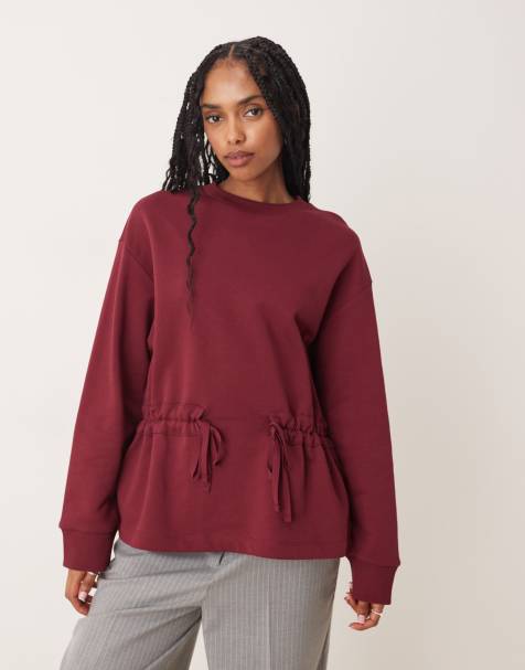ASOS DESIGN sweat with ruched bow detail in burgundy