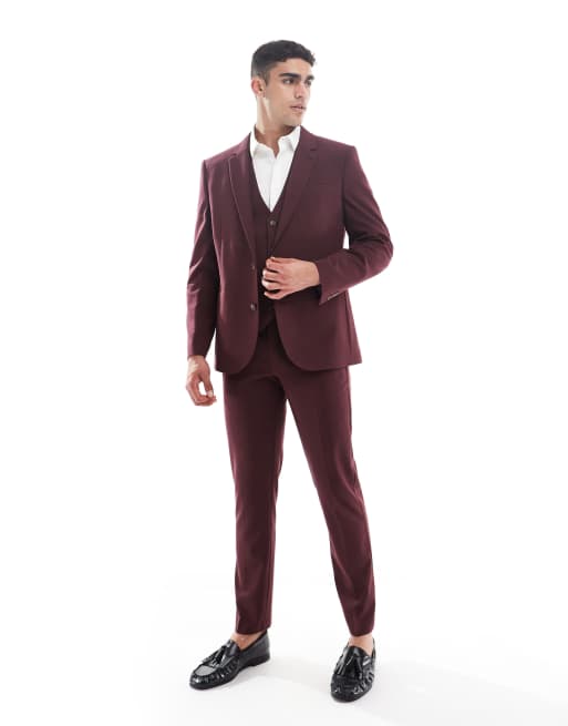 ASOS DESIGN - Bordowa dopasowana marynarka garniturowa, 4 z 5