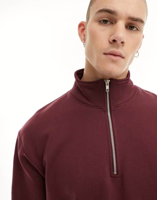 ASOS DESIGN – Bordowa gruba bluza oversize z zamkiem pod szyją, 4 z 4