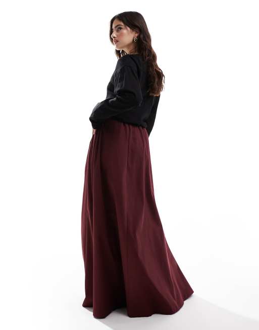 ASOS DESIGN – Bordowa gruba spódnica bawełniana maxi z koła, 4 z 5