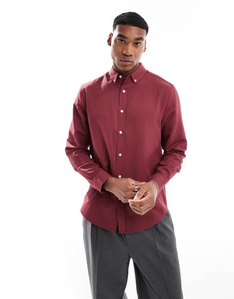 ASOS DESIGN oxford regular shirt in burgundy