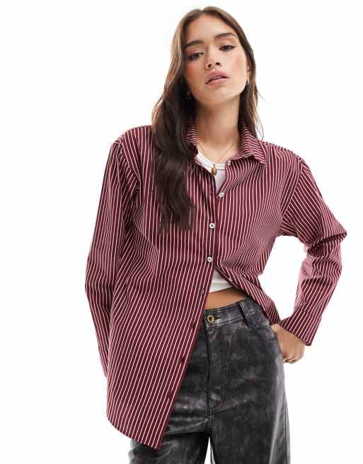 ASOS DESIGN – Bordowa koszula popelinowa oversize w paski