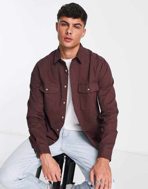 ASOS DESIGN – Bordowa koszula wierzchnia z bawełny