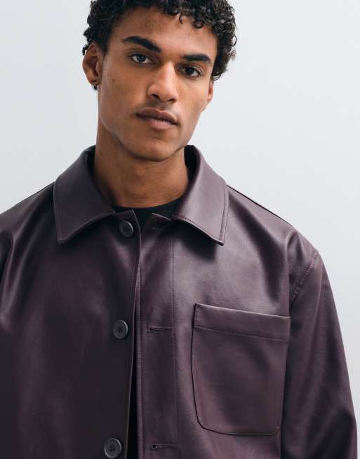 ASOS DESIGN – Bordowa koszula wierzchnia z imitacji skóry, 3 z 5