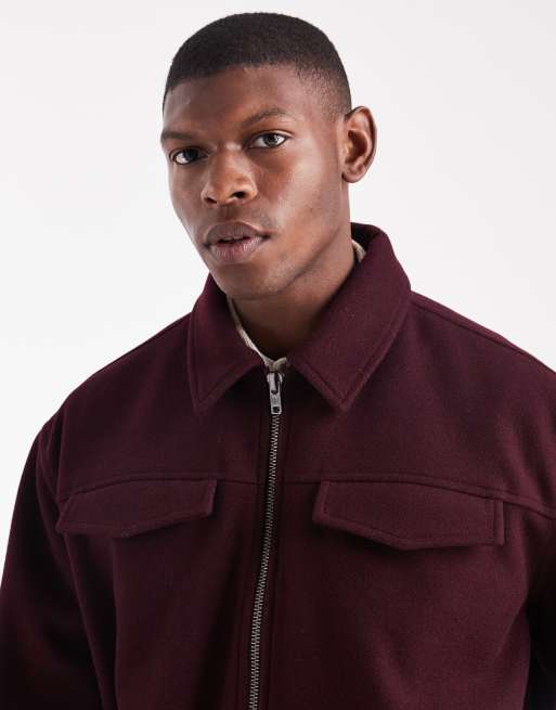 ASOS DESIGN – Bordowa kurtka Harrington z imitacji wełny, 5 z 5