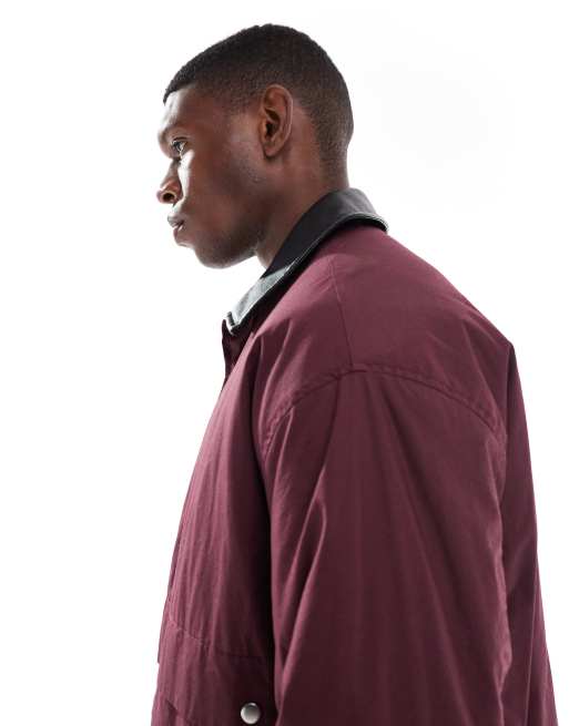 ASOS DESIGN – Bordowa kurtka Harrington z kołnierzem z imitacji skóry, 4 z 5