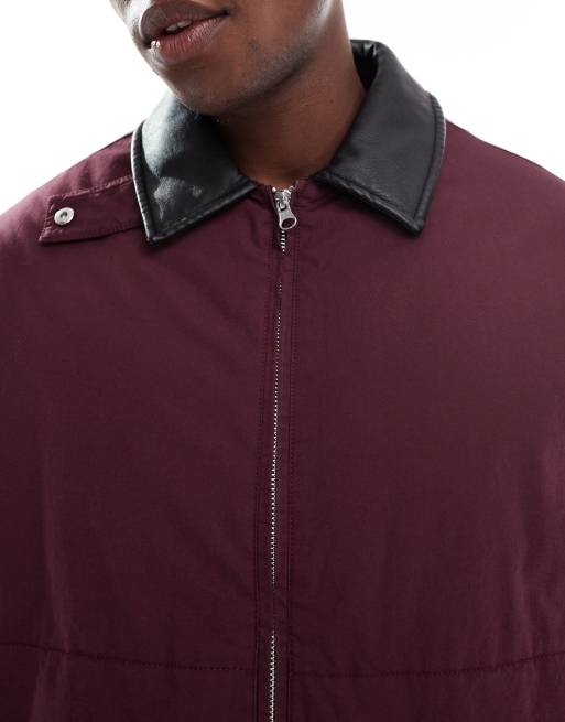 ASOS DESIGN – Bordowa kurtka Harrington z kołnierzem z imitacji skóry, 5 z 5