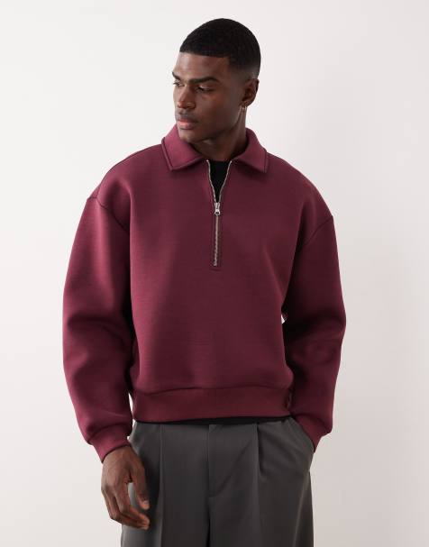 ASOS DESIGN – Bordowa luźna bluza o pudełkowym kroju z suwakiem pod szyją i kołnierzykiem z materiału w stylu scuba - view 1