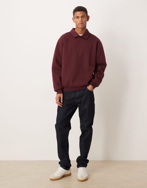 ASOS DESIGN – Bordowa luźna bluza z kołnierzykiem polo, 2 z 5