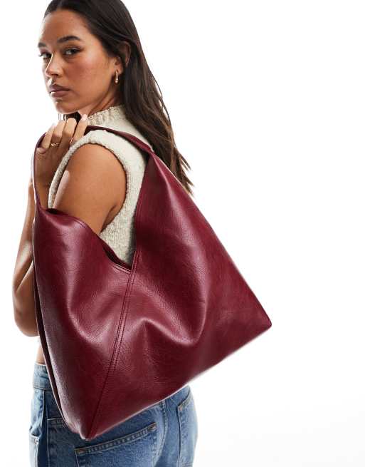ASOS DESIGN – Bordowa luźna torba typu tote ze skrzyżowaną wstawką