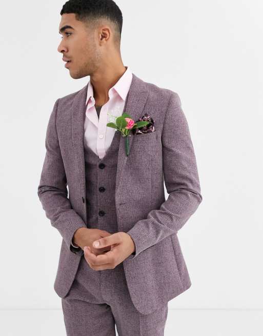  ASOS DESIGN Wedding – Jasnoburgundowy bardzo obcisły garnitur z materiału o krzyżowym splocie, 2 z 4