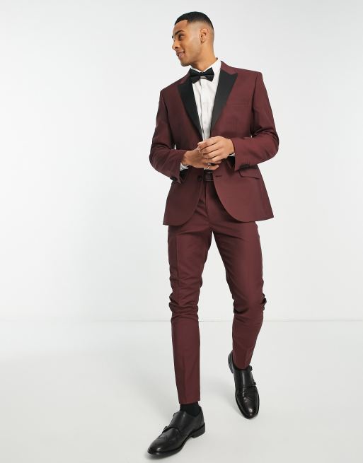 ASOS DESIGN – Bordowa marynarka smokingowa o obcisłym kroju, 4 z 4